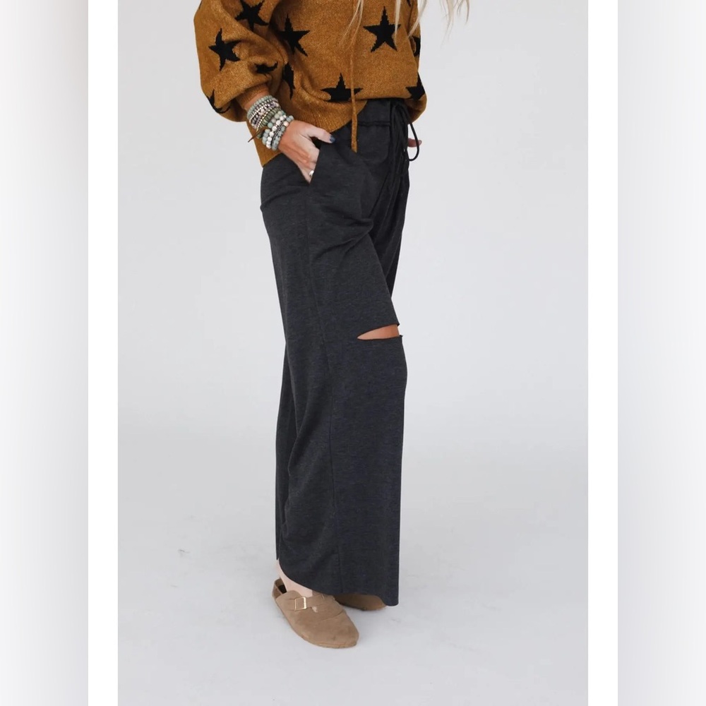 Cora Wide Leg Pants - Charcoal - Picture 2 of 6